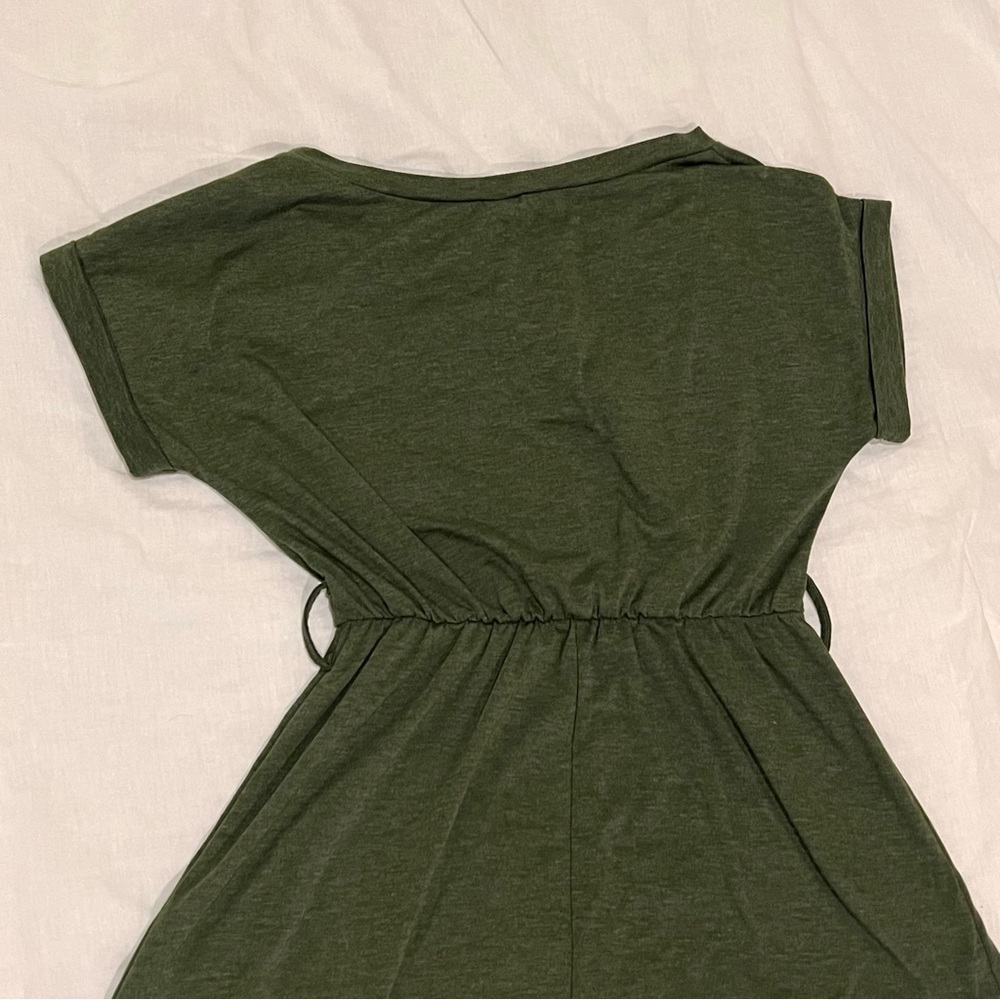 Anna Kaci Olive Green Wide Round Neck Button Front Dress - Picture 4 of 8